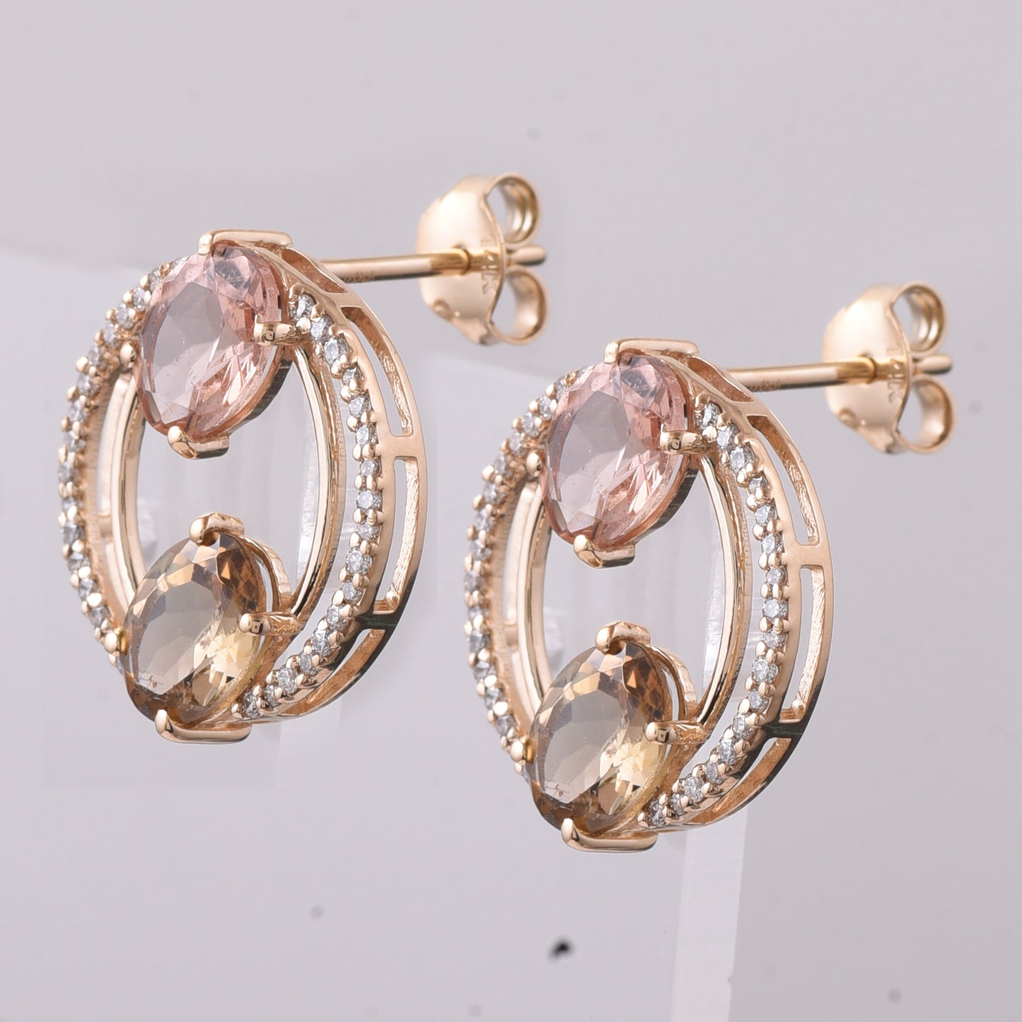 2.91 Ct Oval Mixed Cut Natural Multi-Coloured Tourmaline 14K Gold Earrings