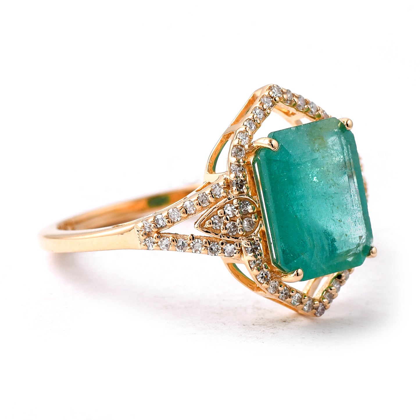 3.19 Ct Octagon Step Cut Natural Emerald 14K Gold Ring