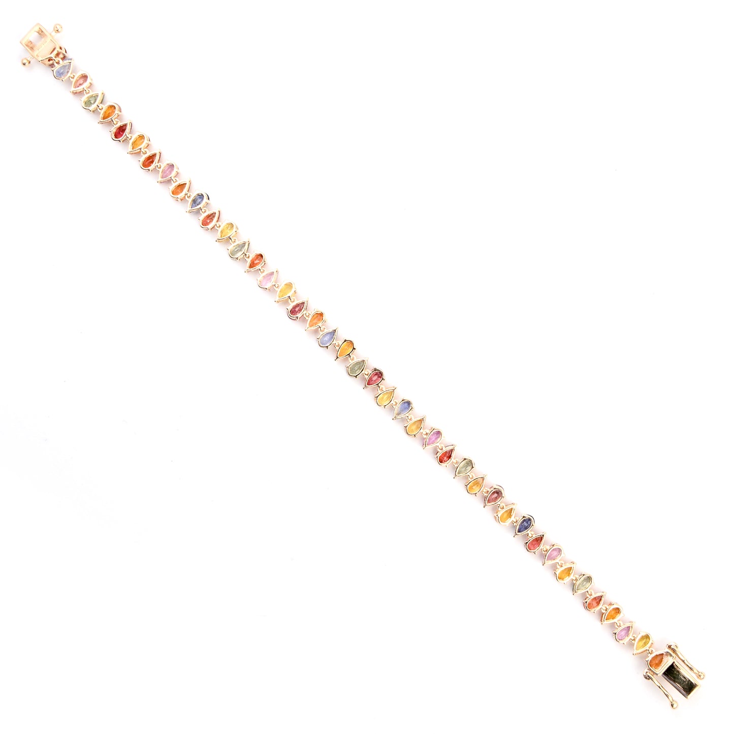 8.42 Ct Pear Multi Sapphire 14K Gold Braclet