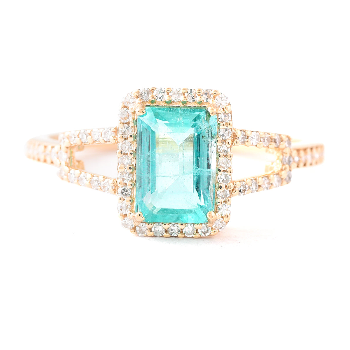 1.29 Ct Rectangle Step Cut Natural Emerald 14K Gold Ring