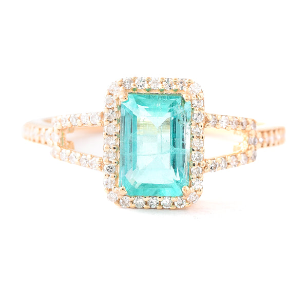 1.29 Ct Rectangle Step Cut Natural Emerald 14K Gold Ring