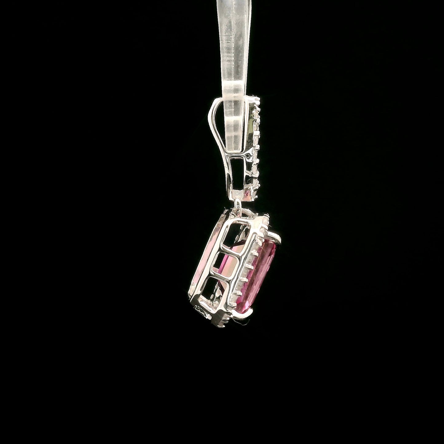 3.56 Ct Octagon Pink Topaz, White Zircon 925 Sterling Silver Pendant