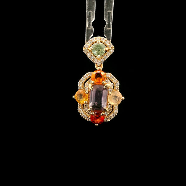 1.62 Ct Octagon Multi Sapphire 14K Gold Pendant