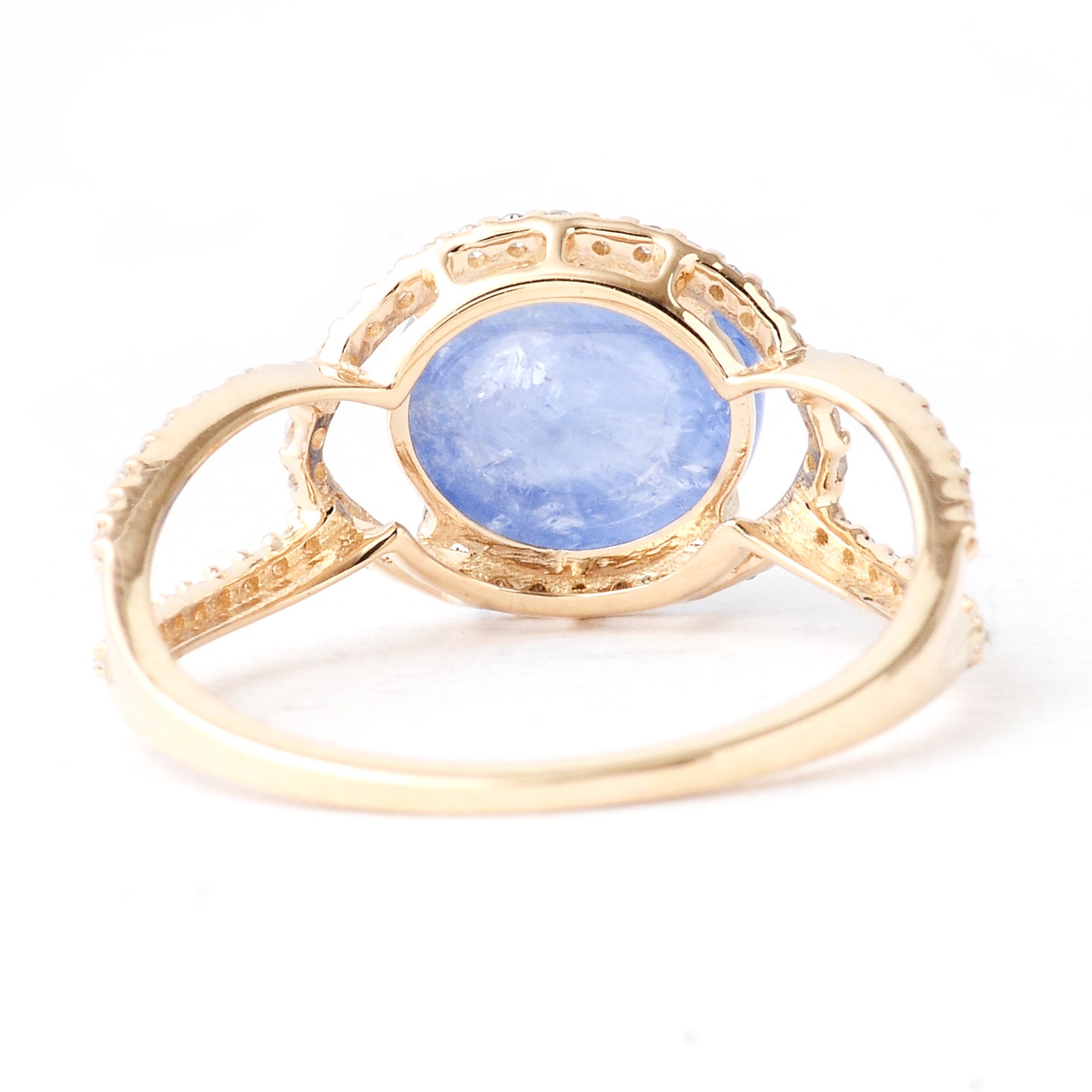 3.81 Ct Oval Cabochon Natural Corundum Sapphire 14K Gold Ring