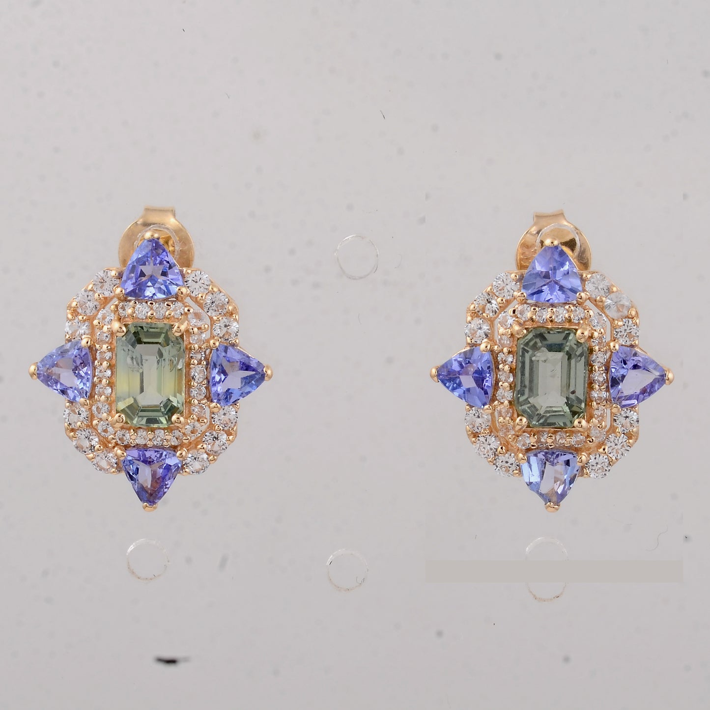 3.02 Ct Octagon Multi Sapphire 14K Gold Earrings