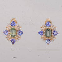 3.02 Ct Octagon Multi Sapphire 14K Gold Earrings