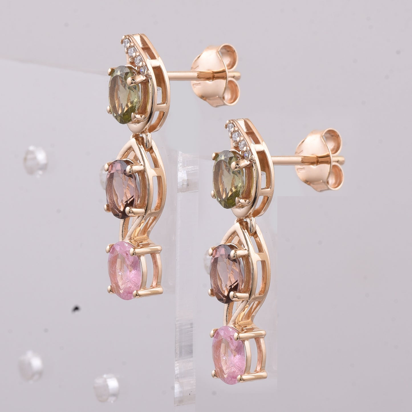 1.85 Ct Oval Natural Multi-Coloured Tourmaline 14K Gold Earrings