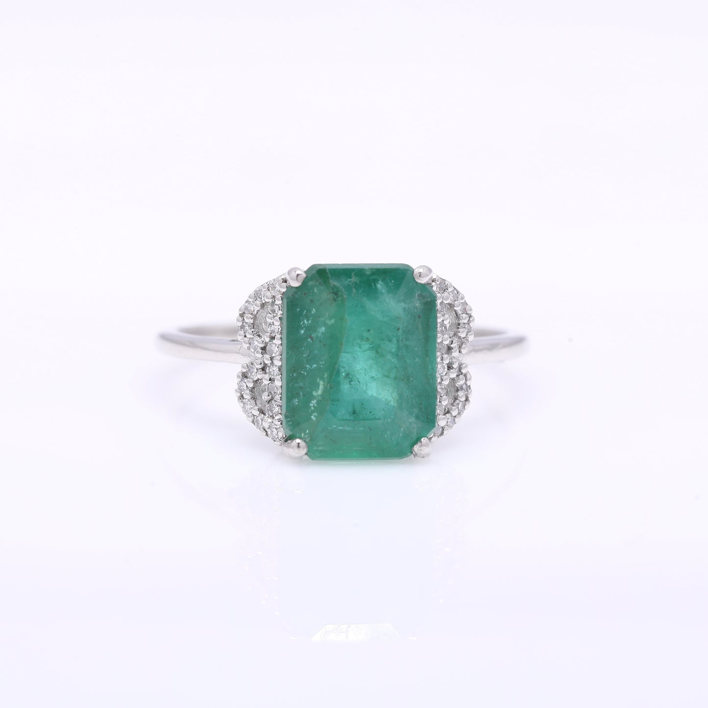 3.06 Ct Octagon Step Cut Natural Emerald 950 Platinum Ring