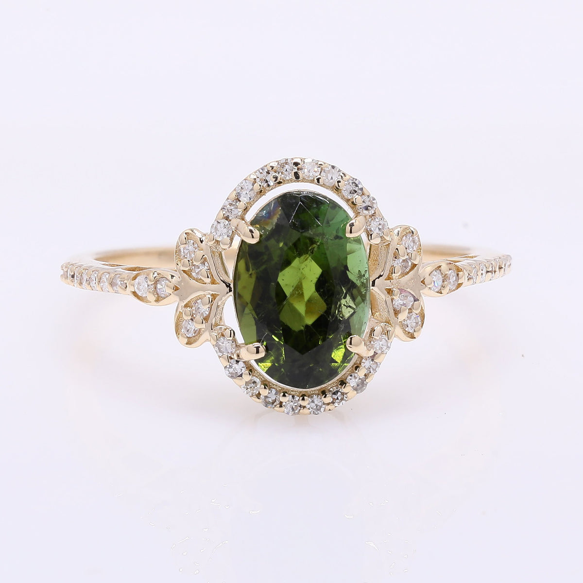 1.69 Ct Oval Mixed Cut Natural Tourmaline 14K Gold Ring