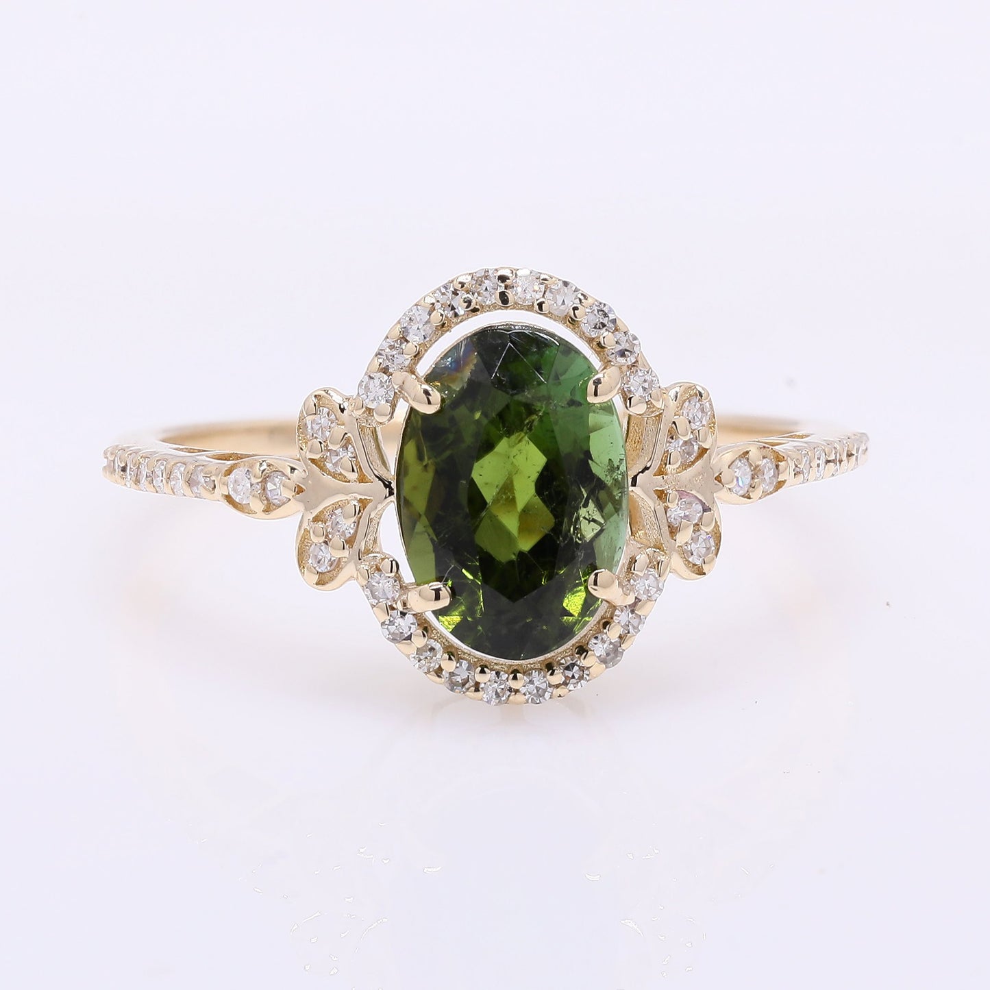1.69 Ct Oval Mixed Cut Natural Tourmaline 14K Gold Ring