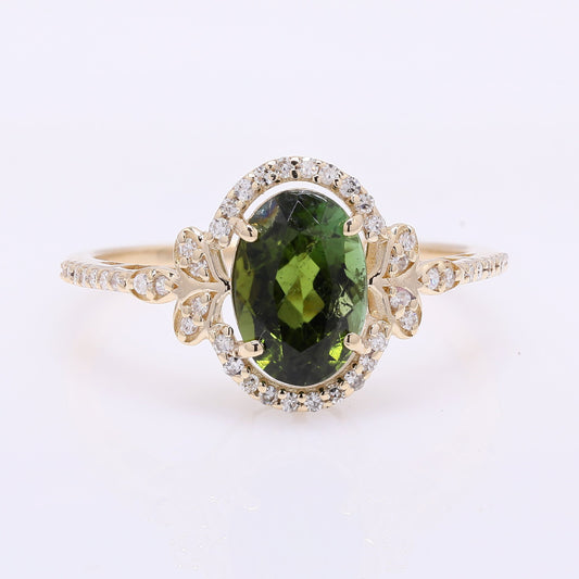 1.69 Ct Oval Mixed Cut Natural Tourmaline 14K Gold Ring
