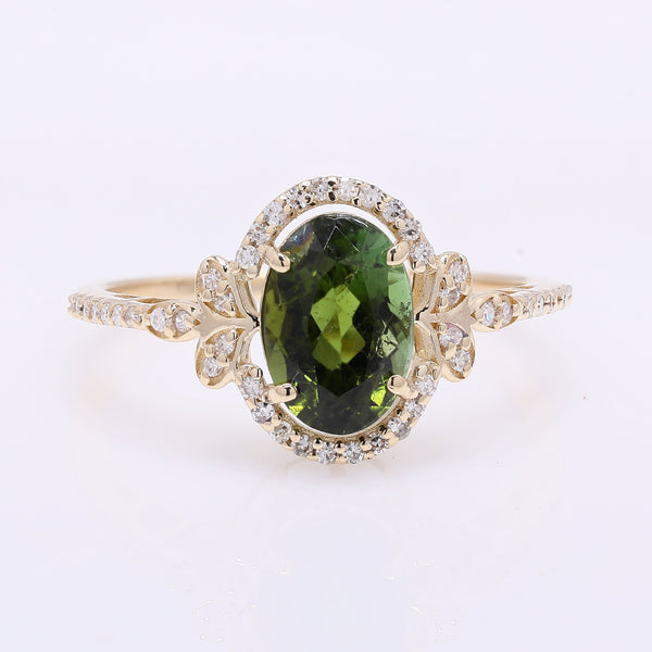 1.69 Ct Oval Mixed Cut Natural Tourmaline 14K Gold Ring