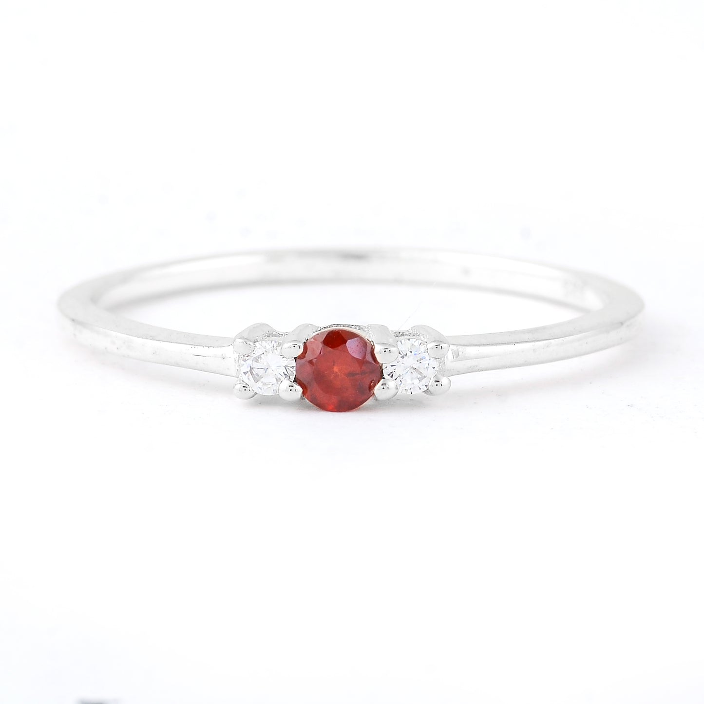 0.23 Ct Round Garnet, Cubic Zirconia, 925 Sterling Silver Ring