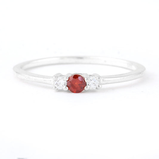 0.23 Ct Round Garnet, Cubic Zirconia, 925 Sterling Silver Ring