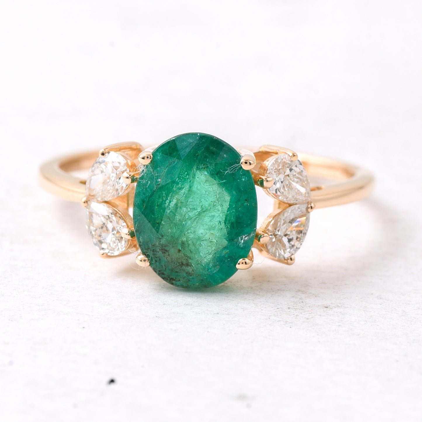 2.11 Ct Oval Mixed Cut Natural Emerald 14K Gold Ring