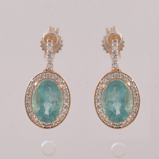 1.73 Ct Oval Emerald 9K Gold Earrings