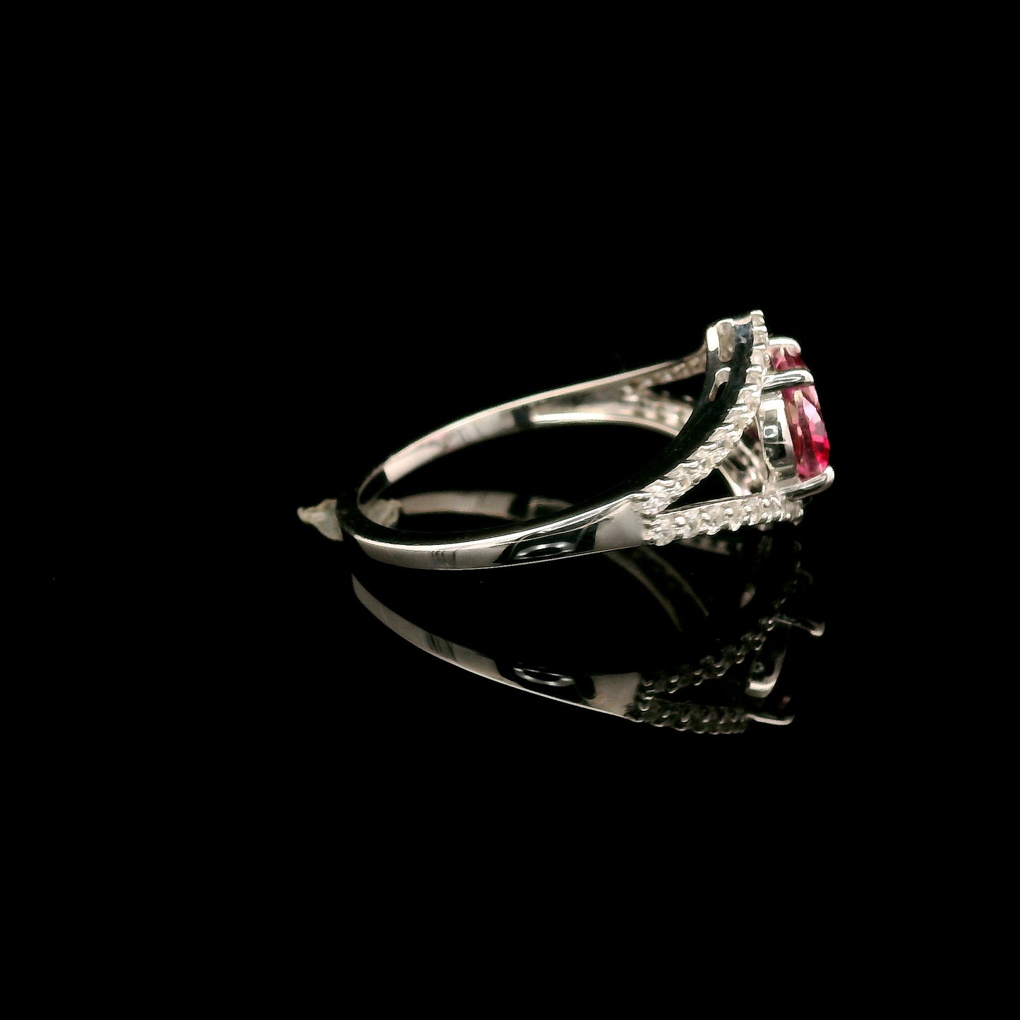 1.82 Ct Oval Pink Topaz, White Zircon 925 Sterling Silver Ring