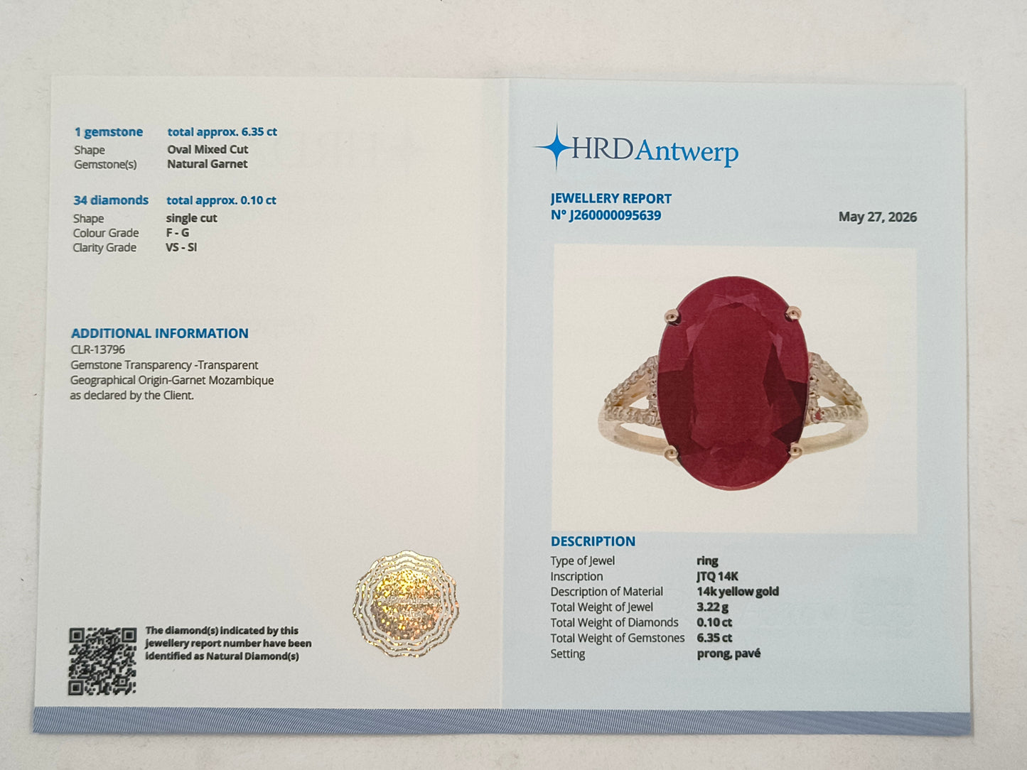 6.45 Ct Oval Mixed Cut Natural Garnet 14K Gold Ring