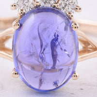 2.64 Ct Oval Cabochon Cut Natural Tanzanite 14K Gold Ring