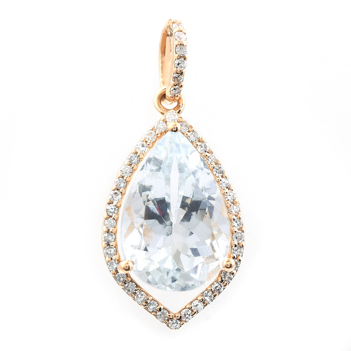 3.05 Ct Pear Mixed Cut Natural Aquamarine 14K Gold Pendant