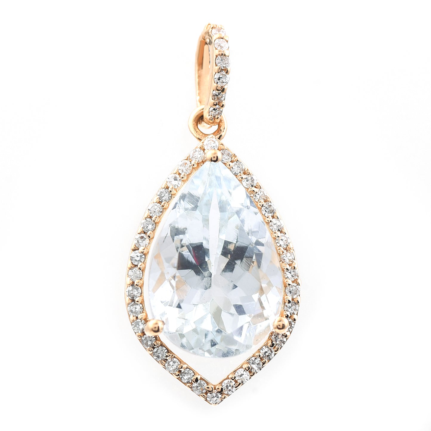 3.05 Ct Pear Mixed Cut Natural Aquamarine 14K Gold Pendant