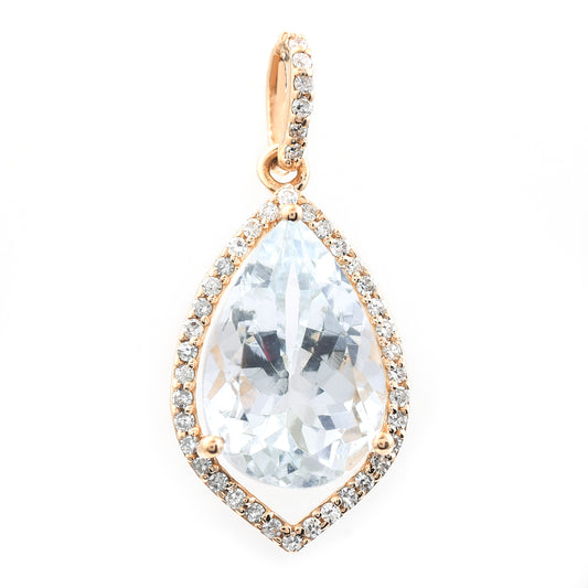 3.05 Ct Pear Mixed Cut Natural Aquamarine 14K Gold Pendant