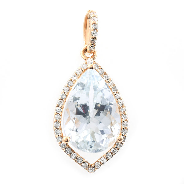 3.05 Ct Pear Mixed Cut Natural Aquamarine 14K Gold Pendant