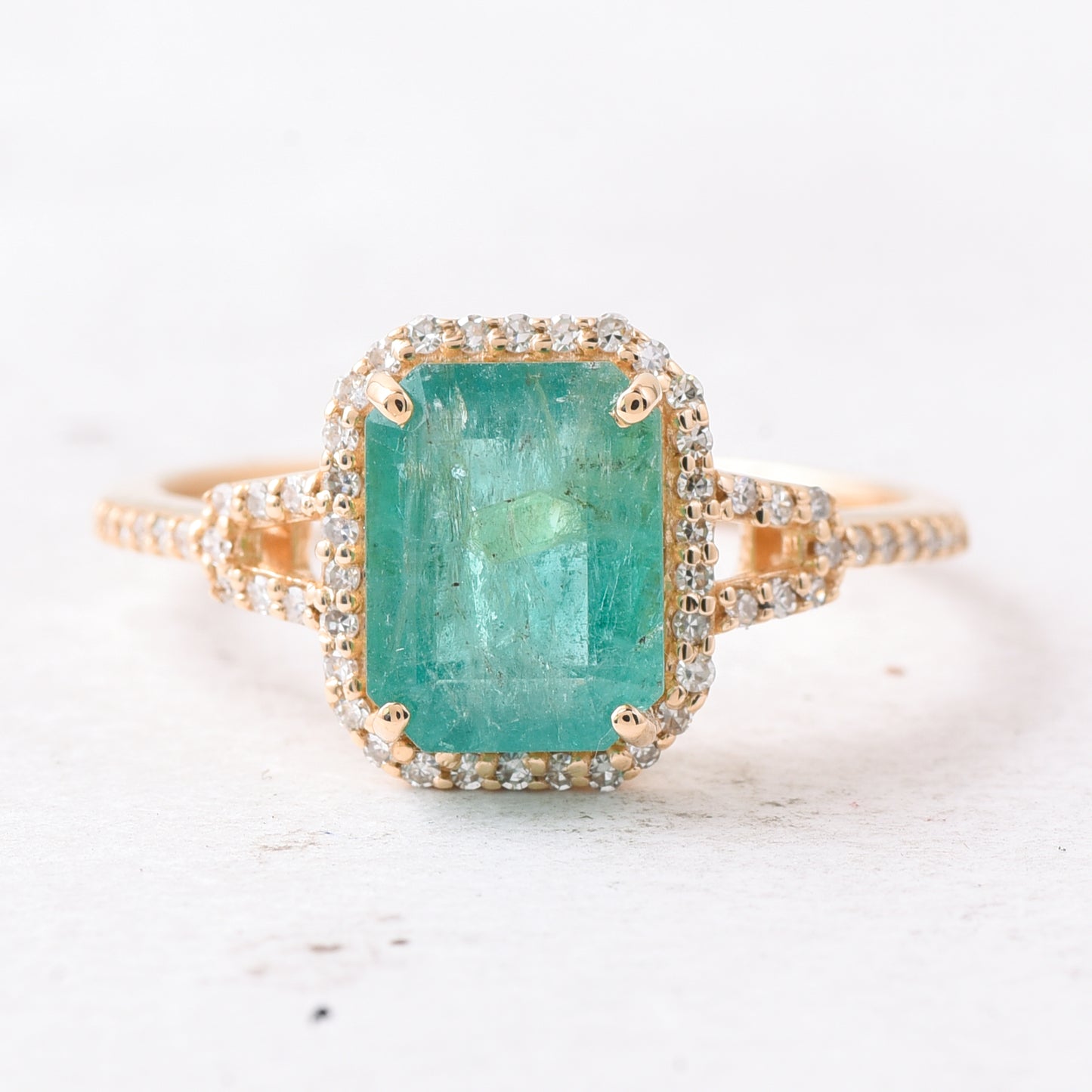 2.20 Ct Octagon Step Cut Natural Emerald 14K Gold Ring