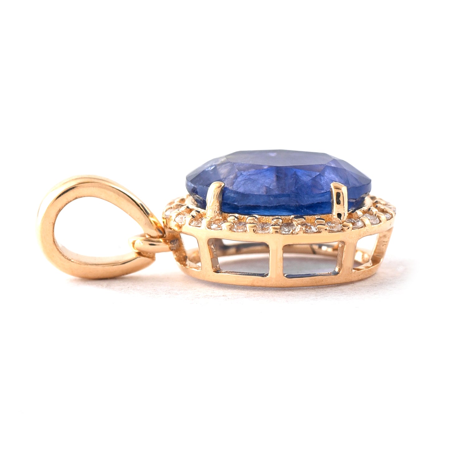 2.05 Ct Oval Mixed Cut Natural Sapphire 14K Gold Pendant