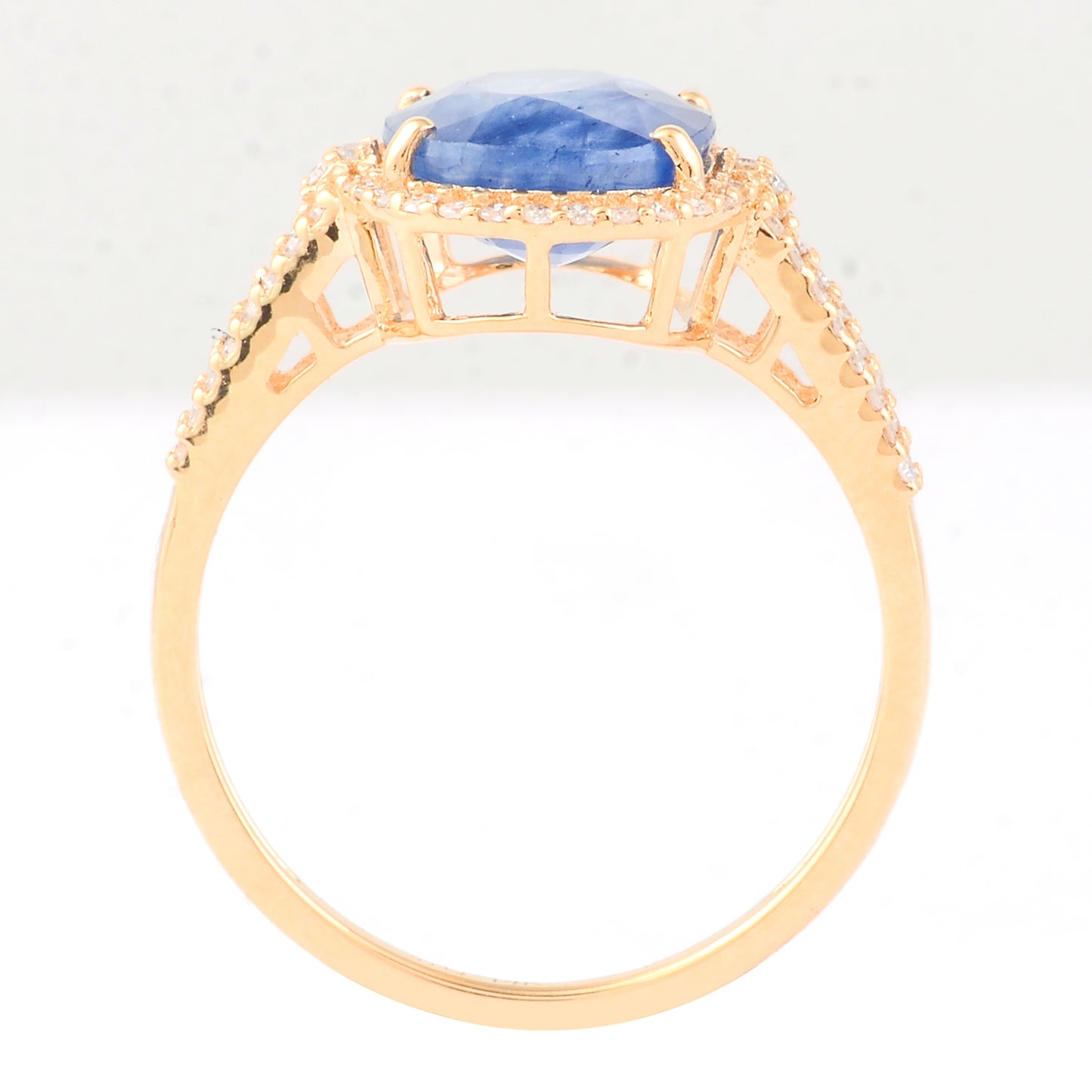 3.76 Ct Oval Mixed Cut Natural Sapphire 14K Gold Ring