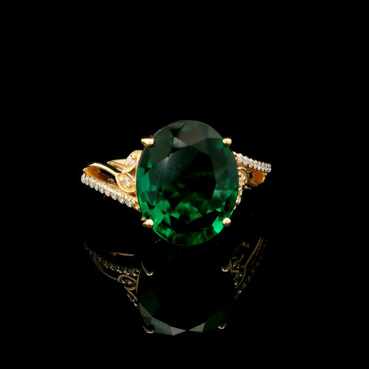3.26 Ct Oval Mixed Cut Lab Grown Emerald 14K Gold Ring