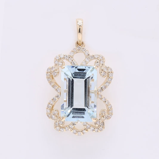 3.61 Ct Octagon Step Cut Natural Aquamarine 14K Gold Pendant