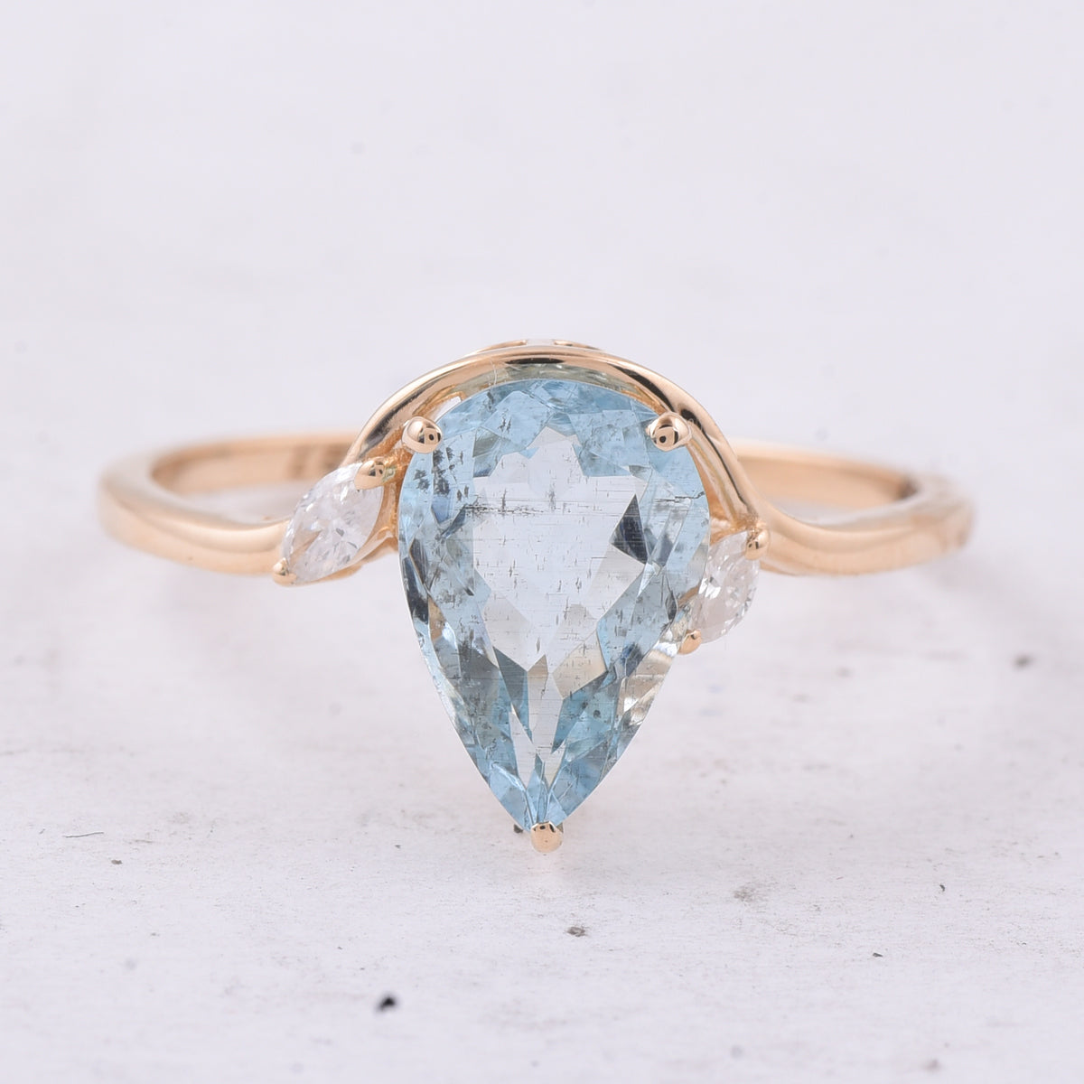 1.63 Ct Pear Natural Aquamarine 14K Gold Ring