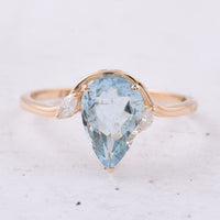 1.63 Ct Pear Natural Aquamarine 14K Gold Ring