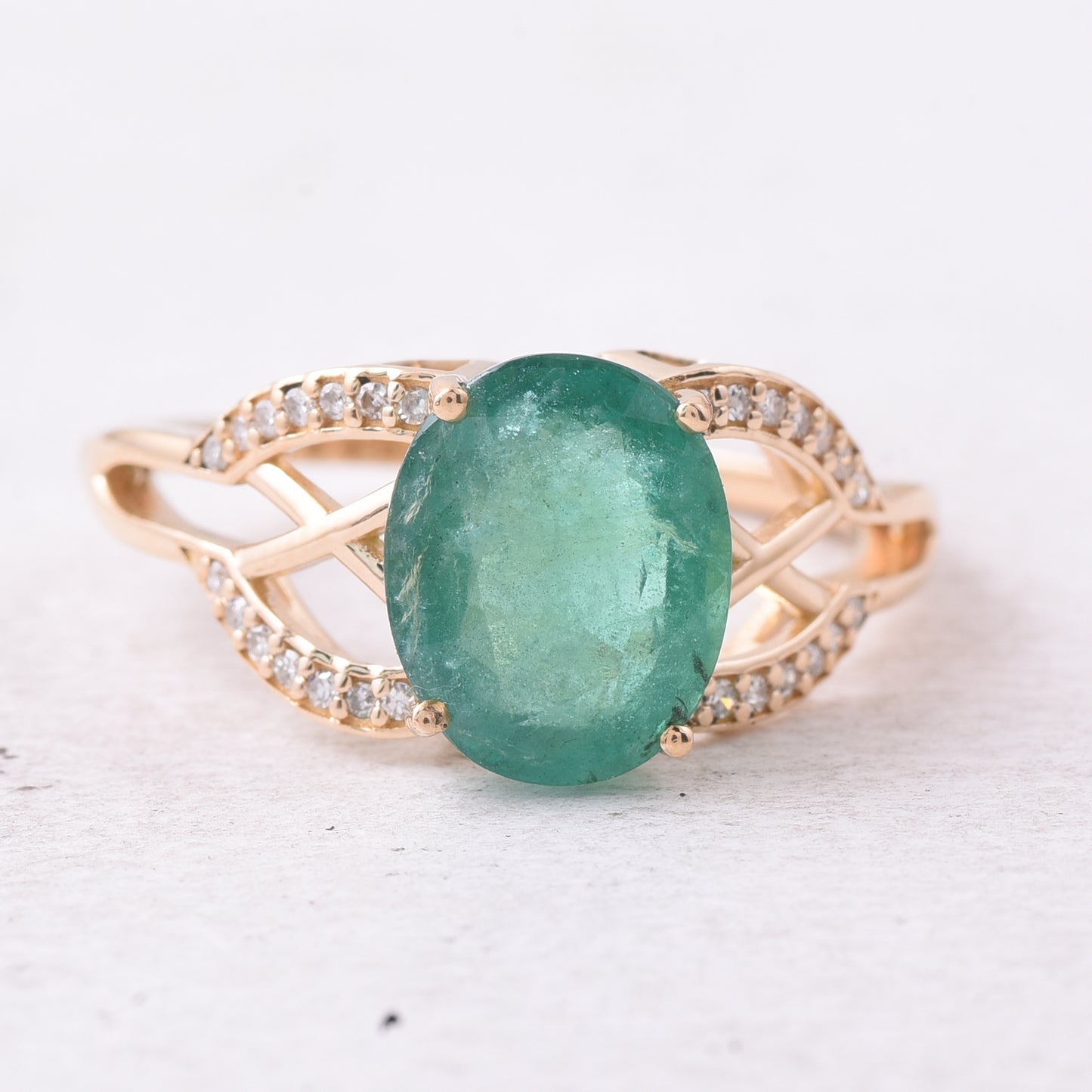 2.79 Ct Oval Mixed Cut Natural Emerald 14K Gold Ring