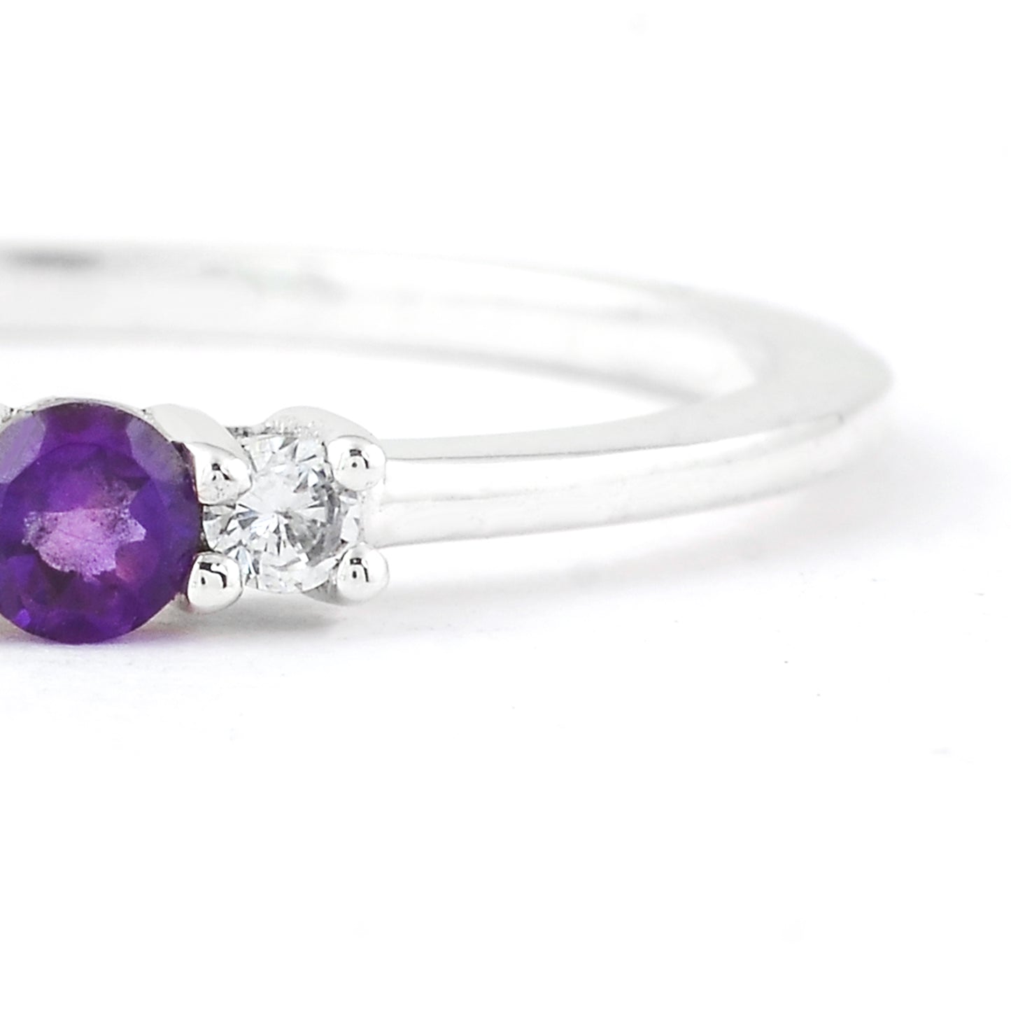 0.24 Ct Round Amethyst, Cubic Zirconia, 925 Sterling Silver Ring