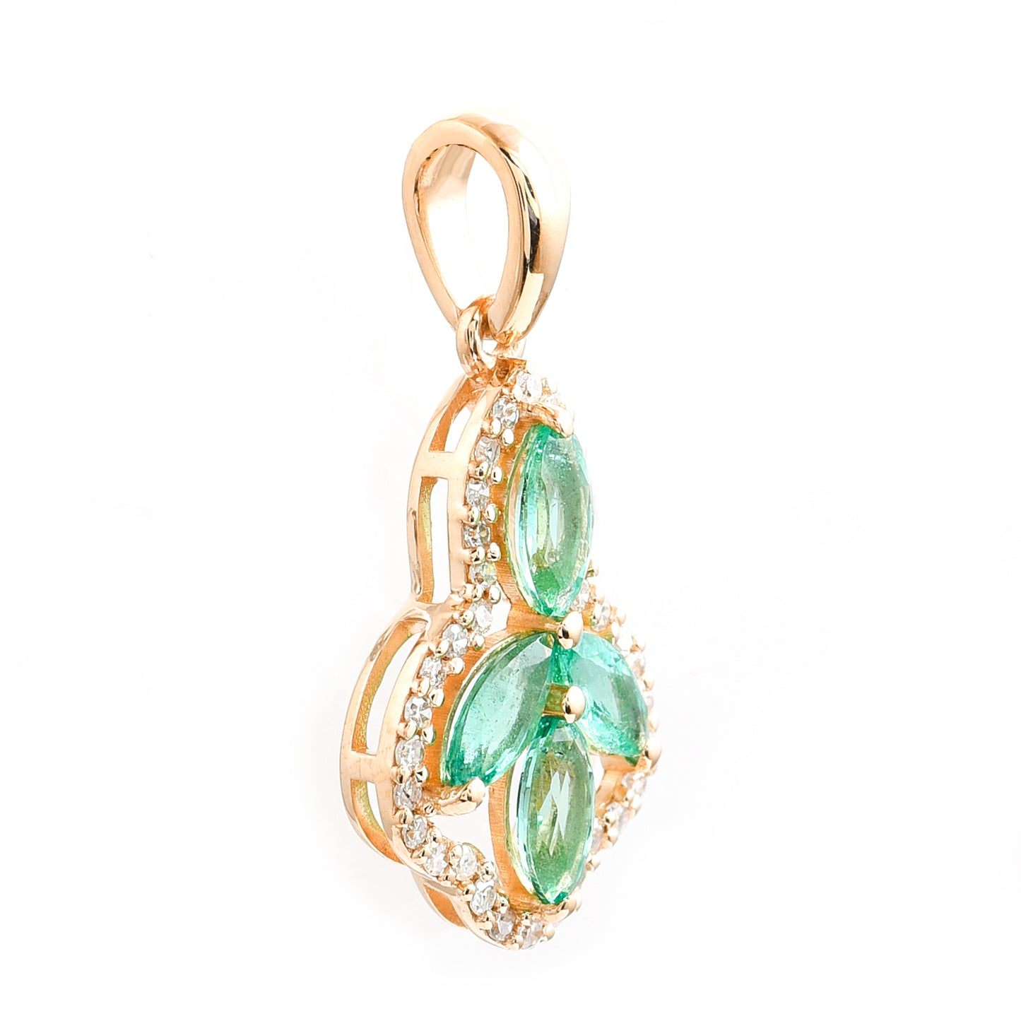 0.59 Ct Marquise Mixed Cut Natural Emerald 14K Gold Pendant