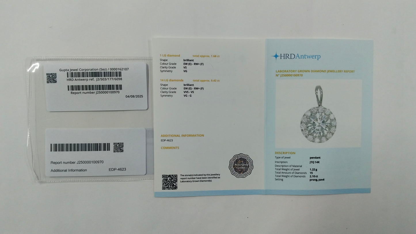 2.10 Carats Lab Grown Diamond 14K Gold Pendant