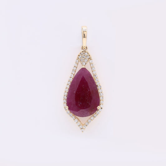 3.09 Ct Pear Mixed Cut Natural Ruby 14K Gold Pendant
