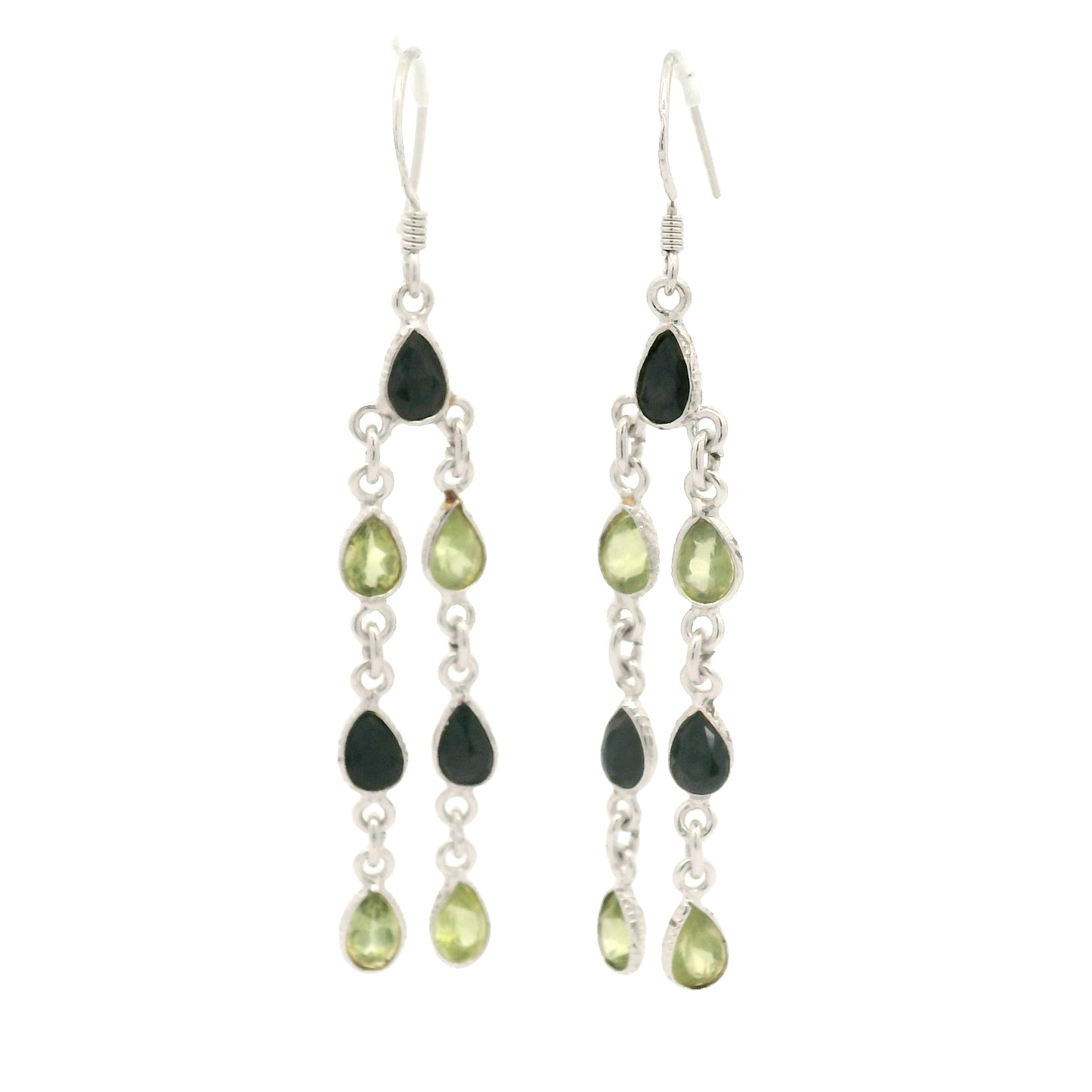 11.40 Ct Peridot, Sapphire 925 Sterling Silver Earrings