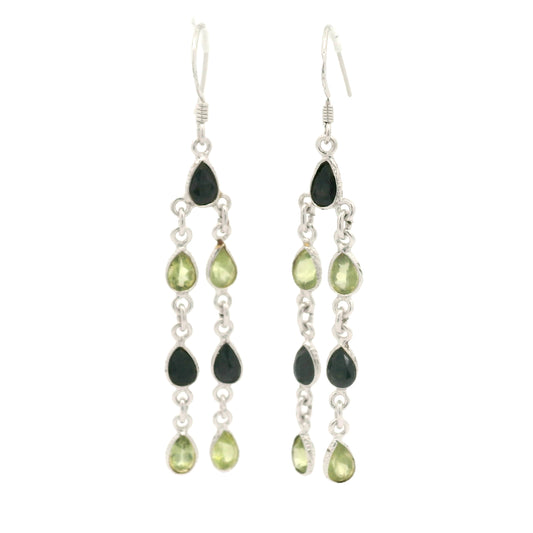 11.40 Ct Peridot, Sapphire 925 Sterling Silver Earrings