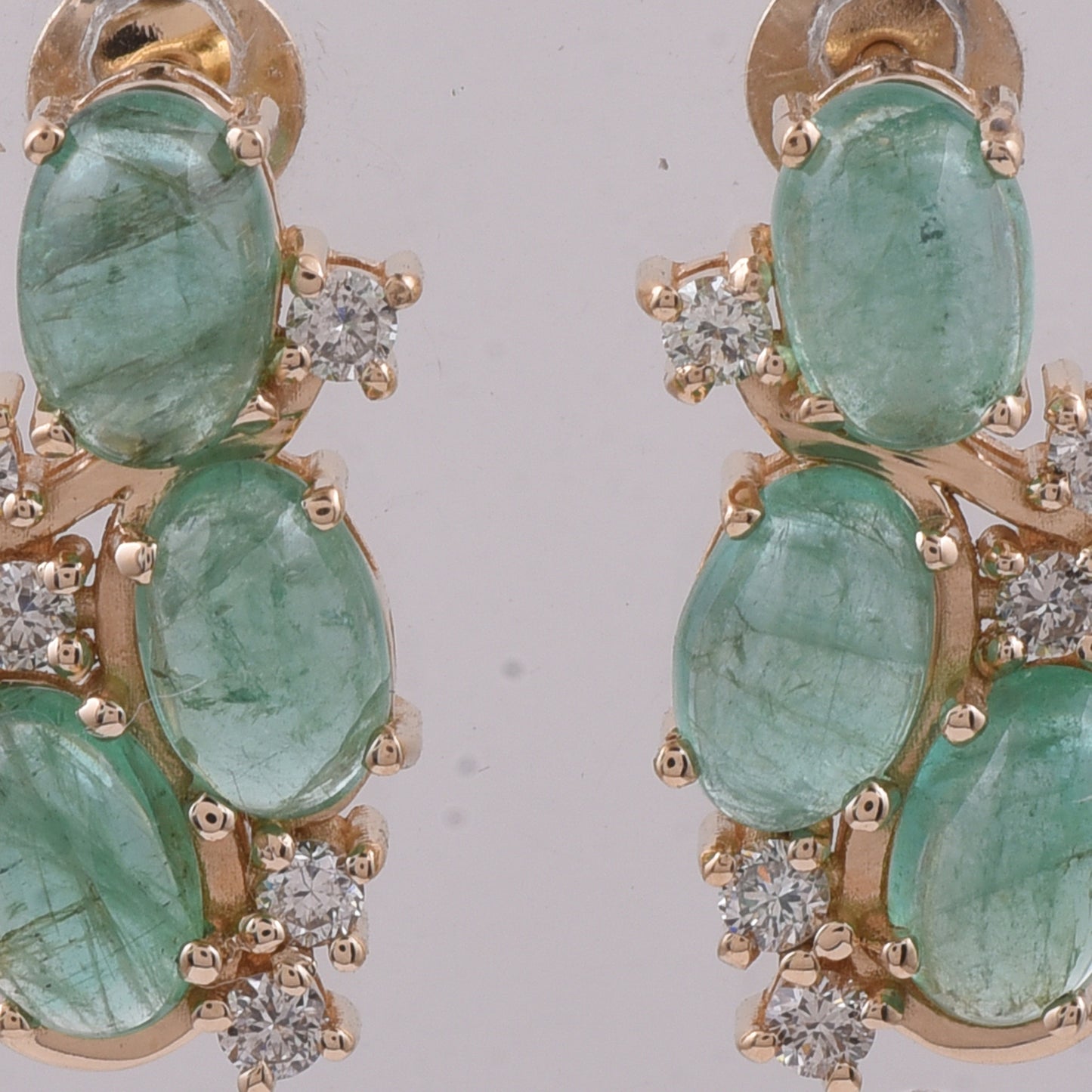 3.07 Ct Oval Cabochon Cut Natural Emerald 14K Gold Earrings