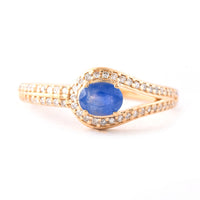 0.71 Ct Oval Mixed Cut Natural Sapphire 14K Gold Ring