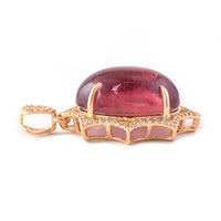 11.03 Ct Oval Cabochon Cut Natural Pink Tourmaline 14K Gold Pendant