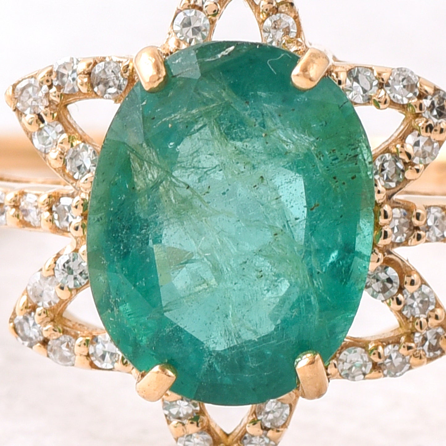 2.06 Ct Oval Mixed Cut Natural Emerald 14K Gold Ring