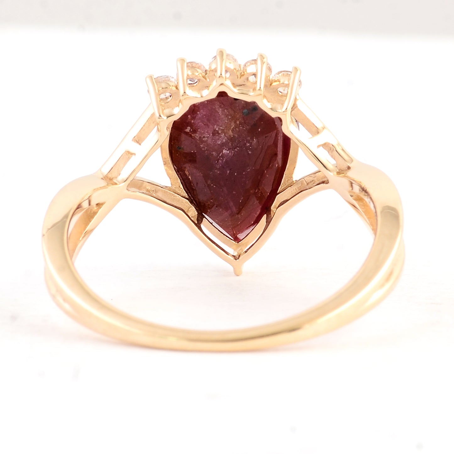 3.36 Ct Pear Ruby 14K Gold Ring