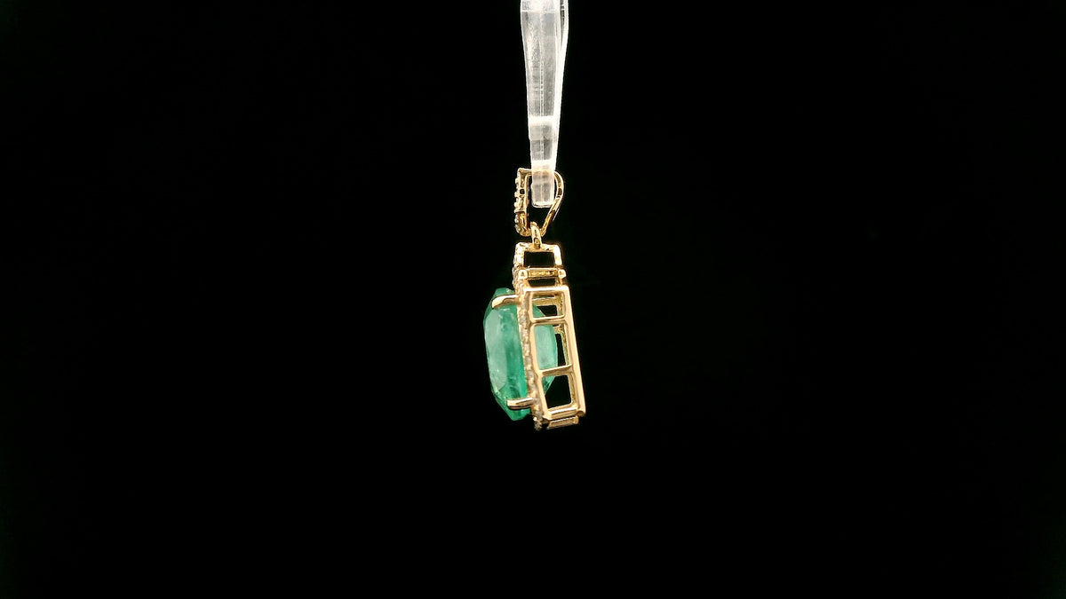 3.62 Ct Cushion Natural Emerald 14K Gold Pendant