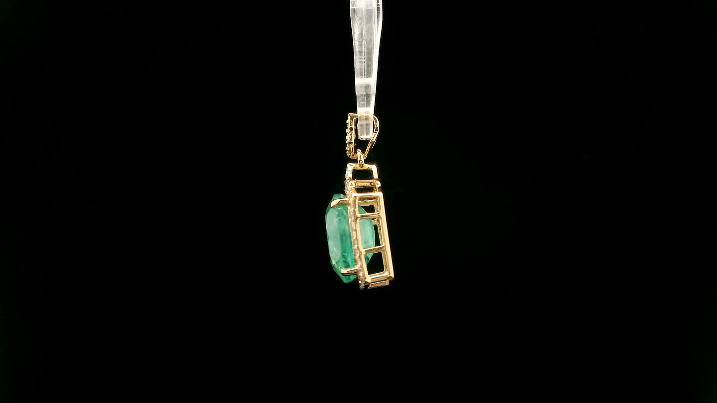 3.62 Ct Cushion Natural Emerald 14K Gold Pendant
