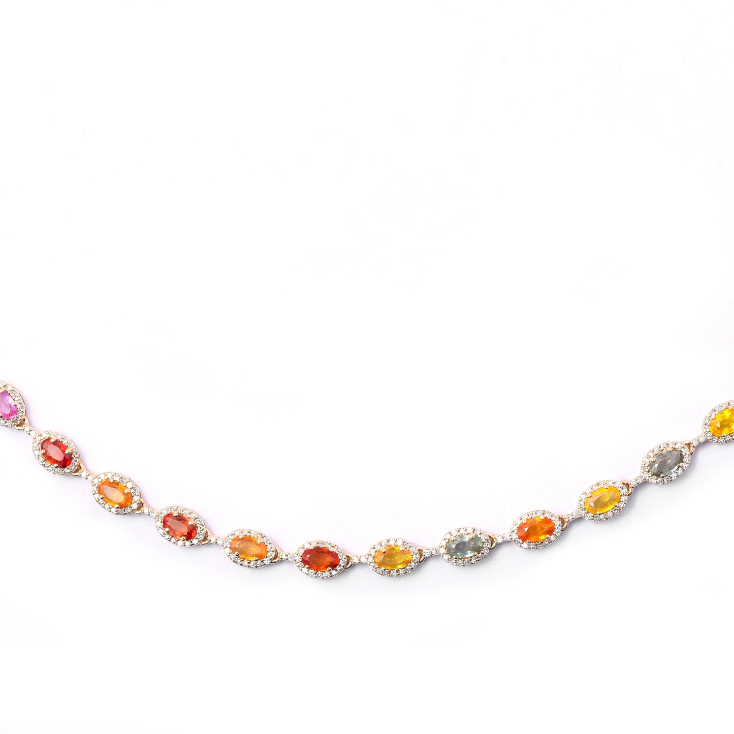17.73 Ct Oval Mixed Cut Natural Multi Coloured Sapphire 14K Gold Necklace