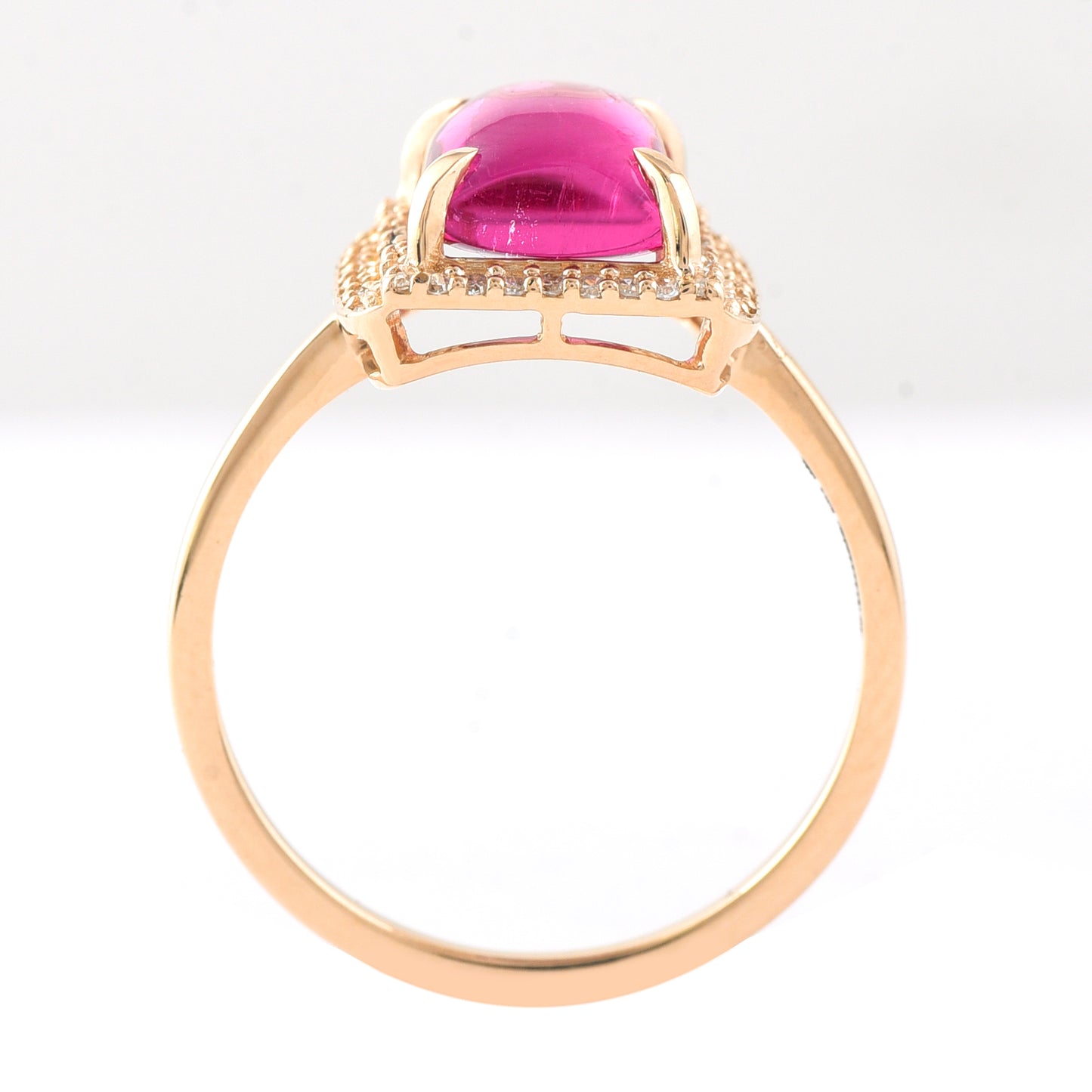 2.97 Ct Cushion Cabochon Cut Natural Pink Tourmaline 14K Gold Ring